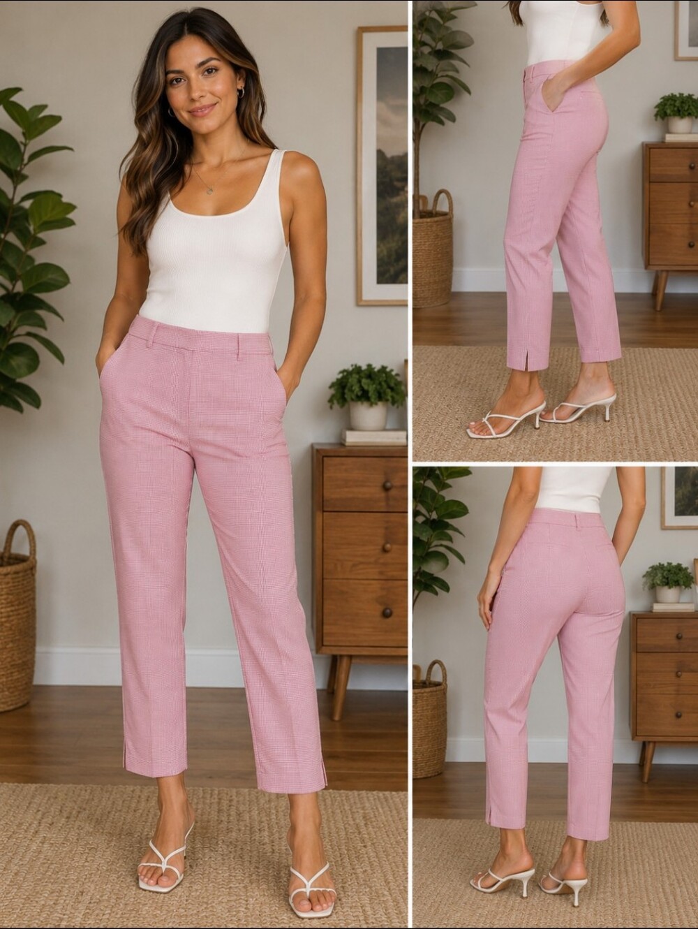 High-Rise Pink Straight-Leg Ankle Pants